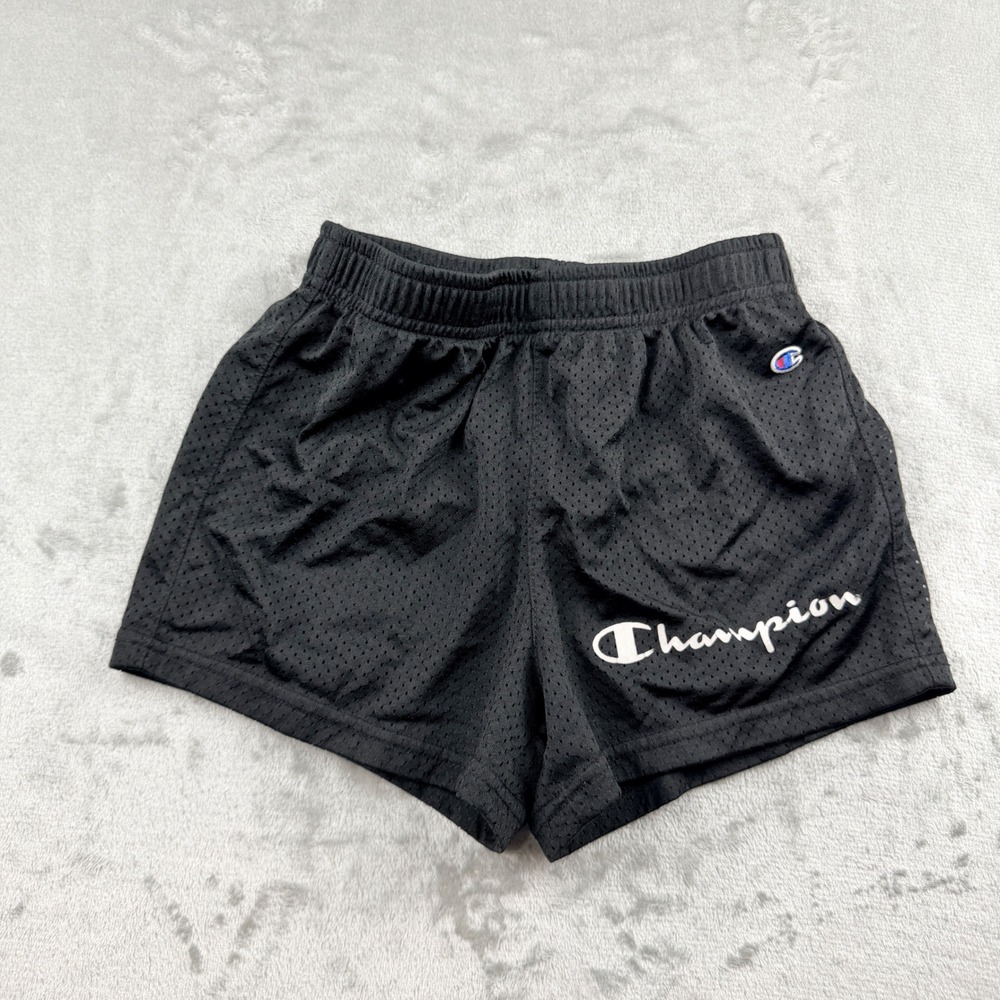 Champion Kids Black Mesh Athletic Shorts‎ Elastic Waist Activewear Logo Boys